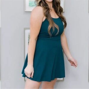 SPANX Get Moving Square Neck Dress Dark Petrol Teal Blue Green Athletic Tennis